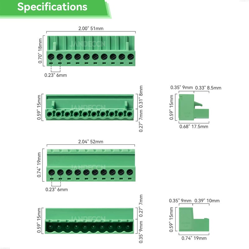 JANDECCN 4Pcs 10 Pin 5.08mm Pitch DIY PCB Mount Screw Terminal Block Connector with 4Pcs 10 Pin Phoenix Plug - Image 5